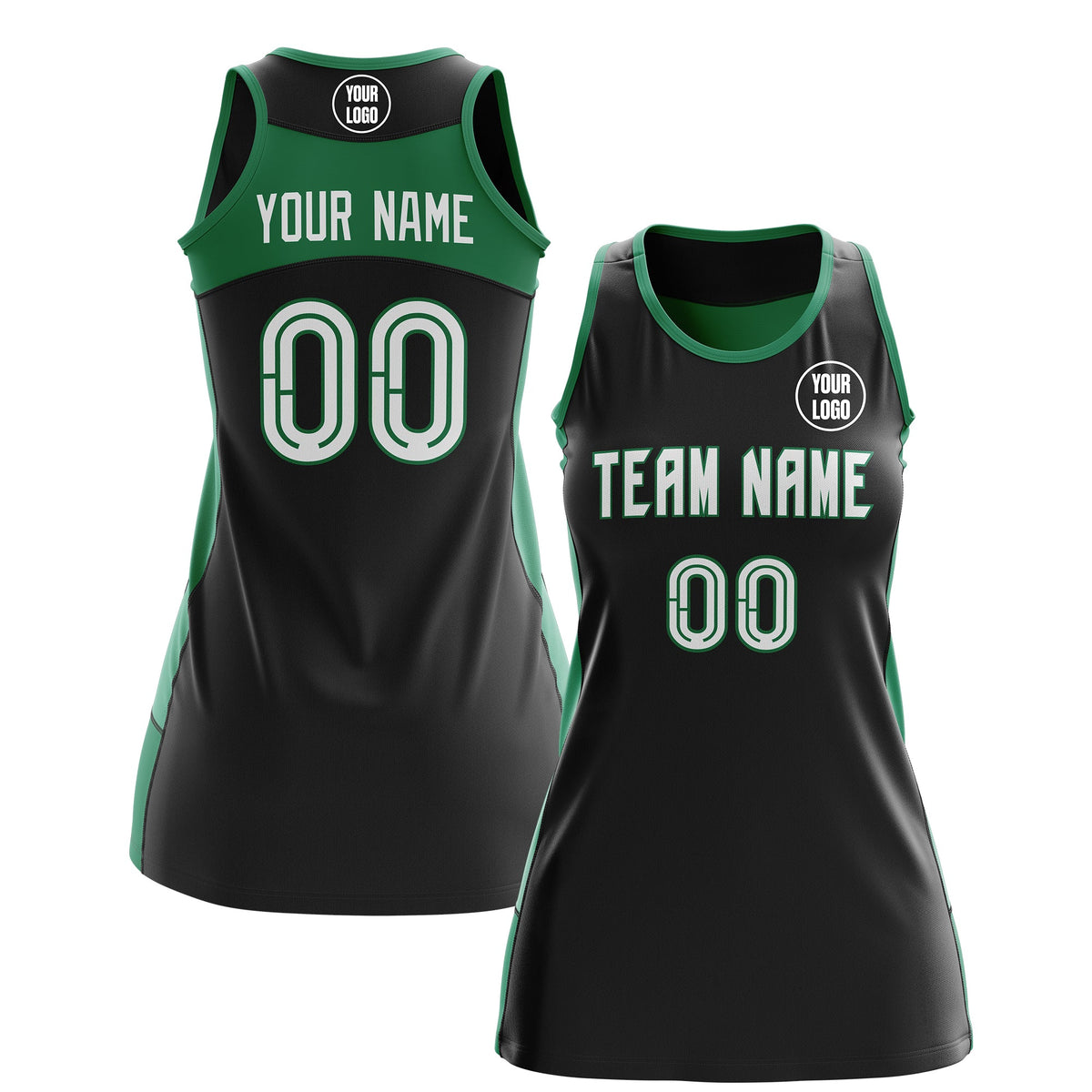 Custom Netball Dress | Black Kelly Green Classic Style Two-Tone Match Day Uniform