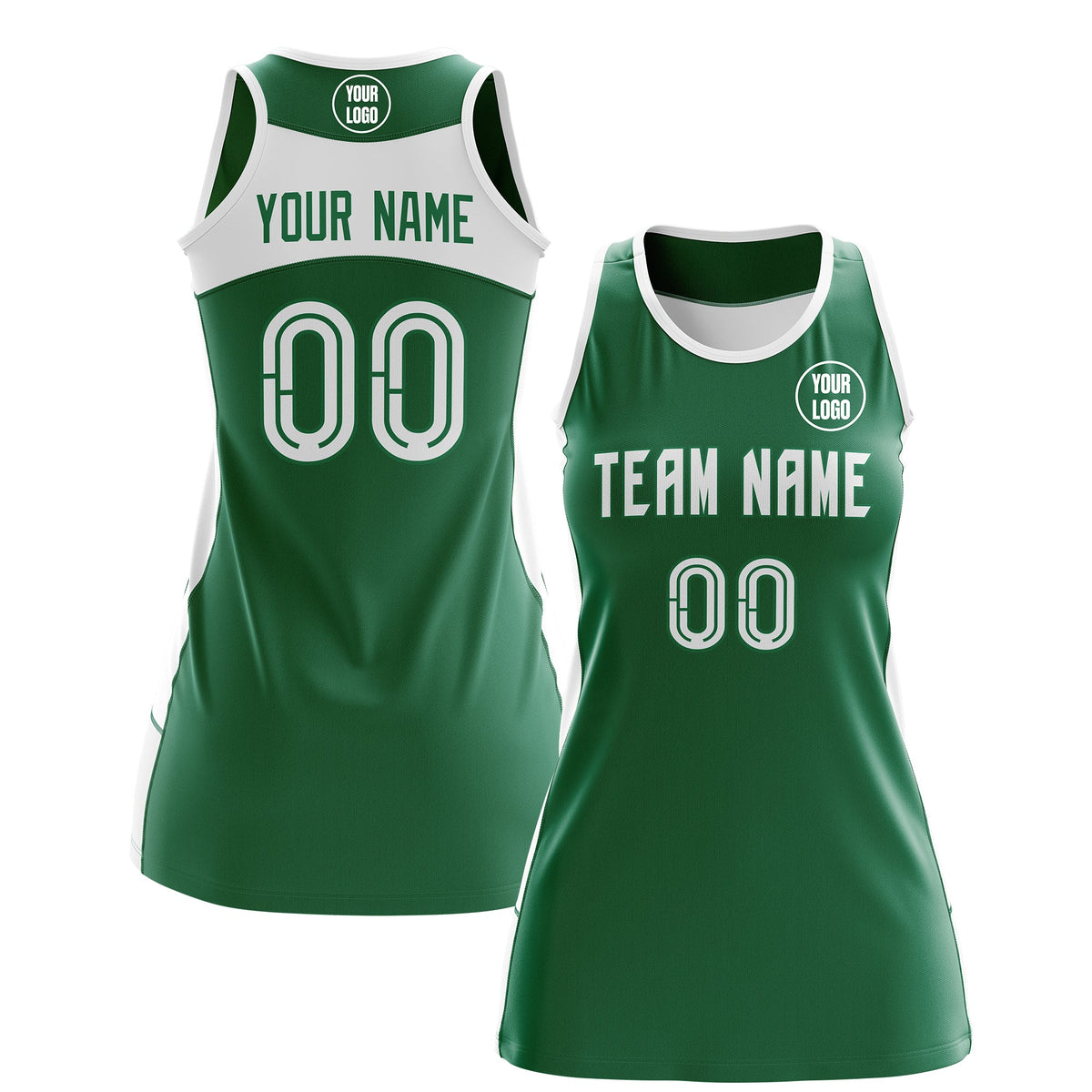 Custom Netball Dress | Kelly Green White Classic Style Two-Tone Breathable Performance Sportswear