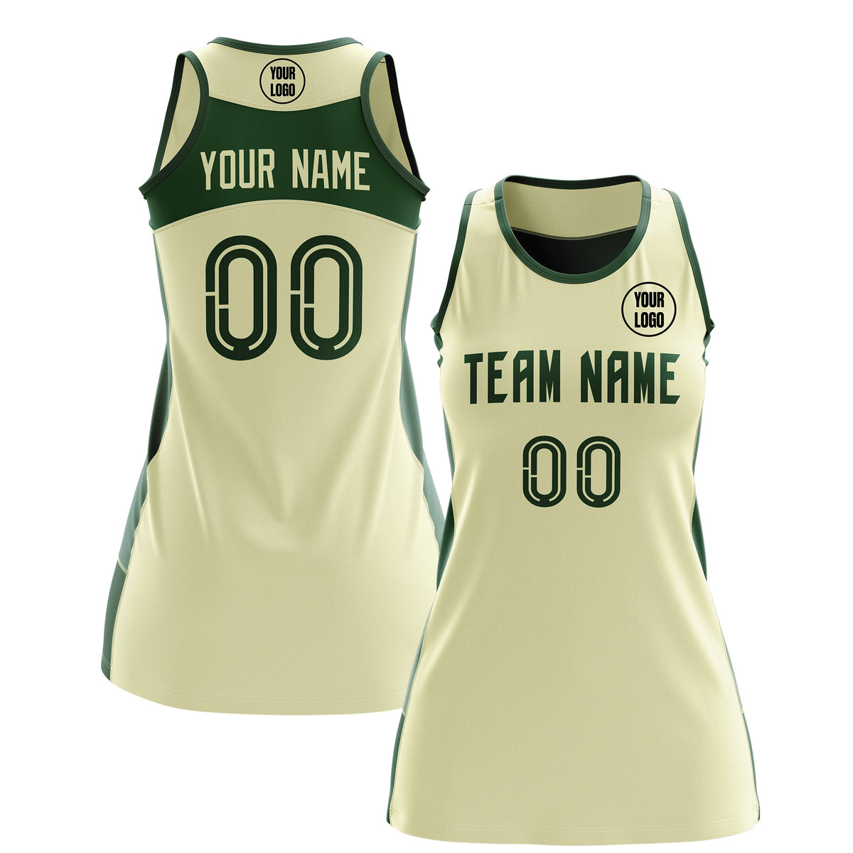 Custom Netball Dress | Cream Green Classic Style Two-Tone Breathable Performance Sportswear