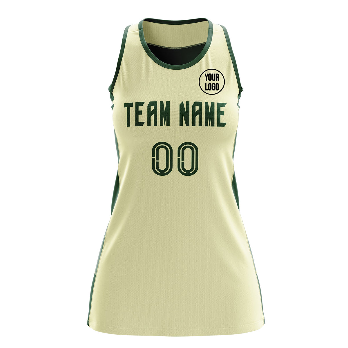 Custom Netball Dress | Cream Green Classic Style Two-Tone Breathable Performance Sportswear