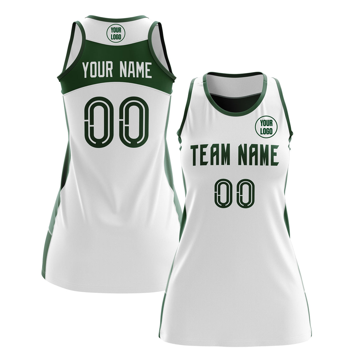 Custom Netball Dress | White Green Classic Style Two-Tone Professional Team Uniforms