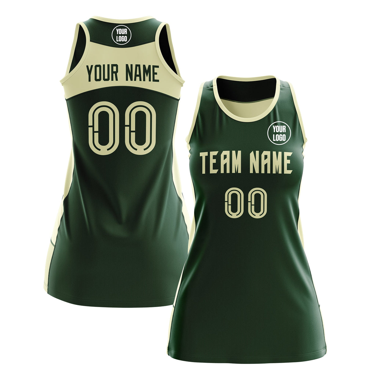 Custom Netball Dress | Green Cream Classic Style Two-Tone Match Day Uniform