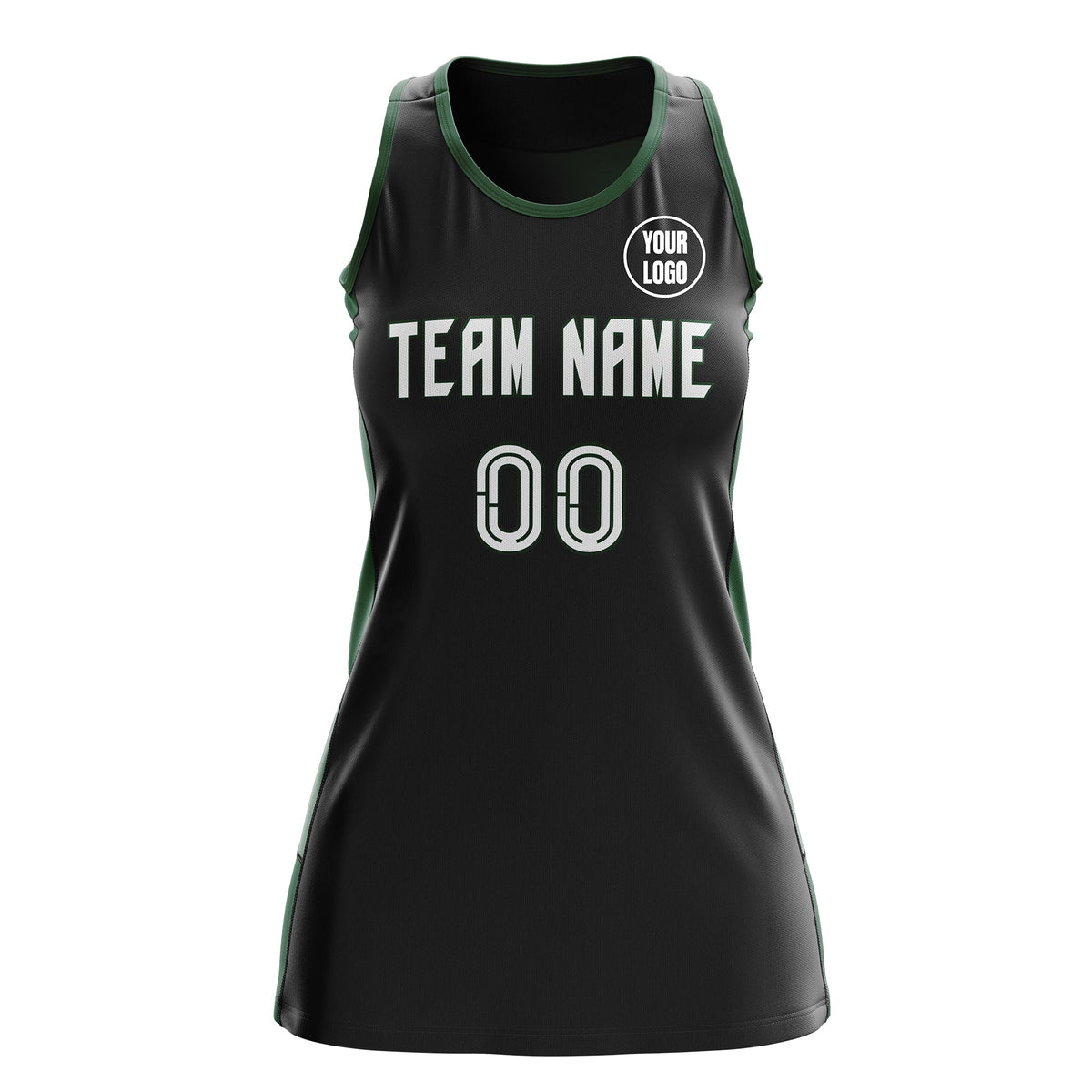 Custom Netball Dress | Black Green Classic Style Two-Tone Breathable Performance Sportswear