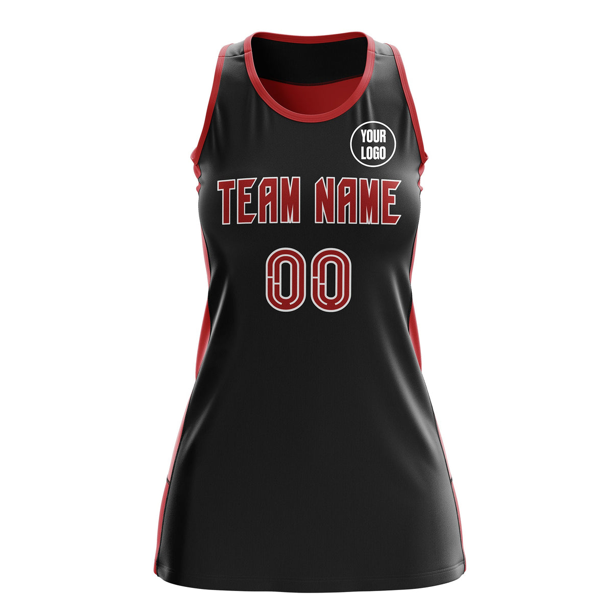 Custom Netball Dress | Black Red Classic Style Two-Tone Breathable Performance Sportswear