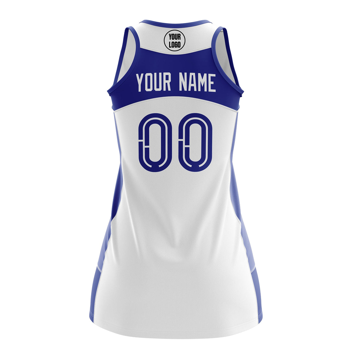 Custom Netball Dress | White Royal Blue Classic Style Two-Tone Match Day Uniform