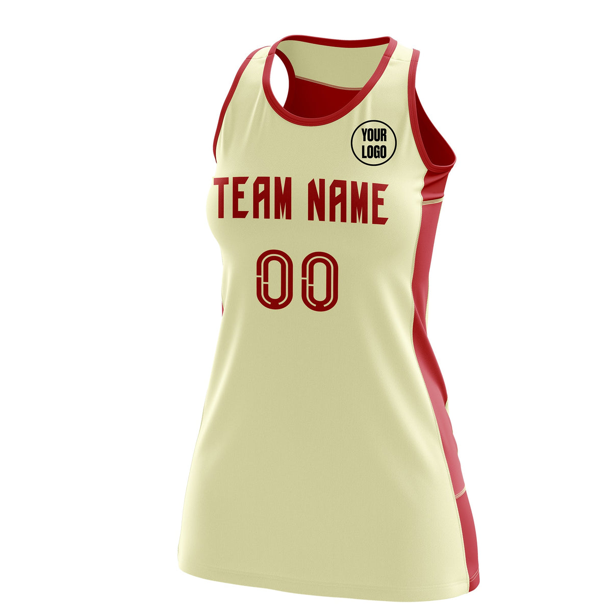 Custom Netball Dress | Cream Red Classic Style Two-Tone Breathable Performance Sportswear