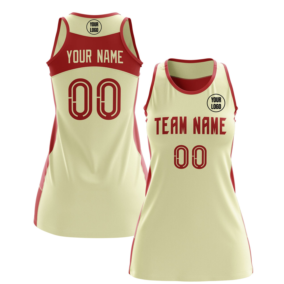 Custom Netball Dress | Cream Red Classic Style Two-Tone Breathable Performance Sportswear
