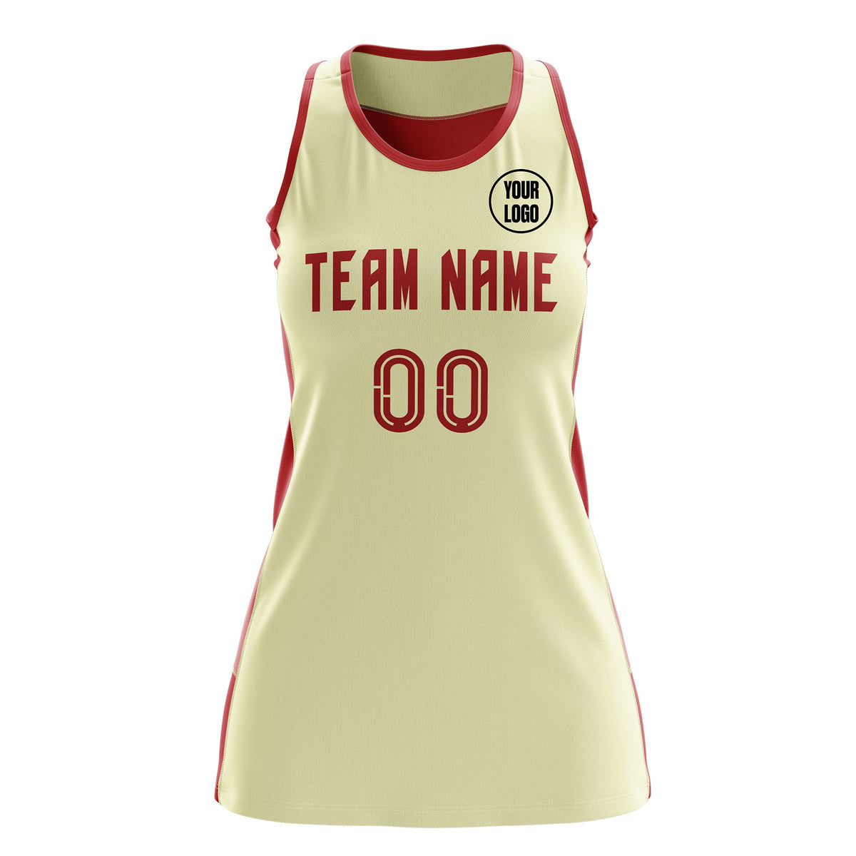 Custom Netball Dress | Cream Red Classic Style Two-Tone Breathable Performance Sportswear