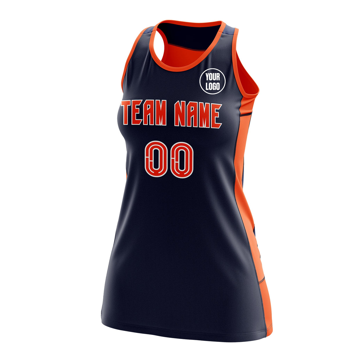 Custom Netball Dress | Navy Orange Classic Style Two-Tone Professional Team Uniforms