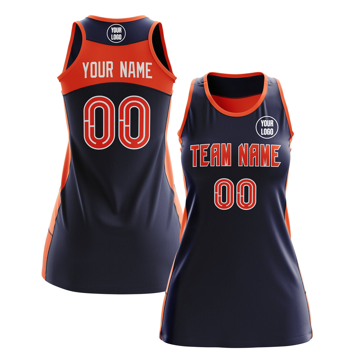 Custom Netball Dress | Navy Orange Classic Style Two-Tone Professional Team Uniforms