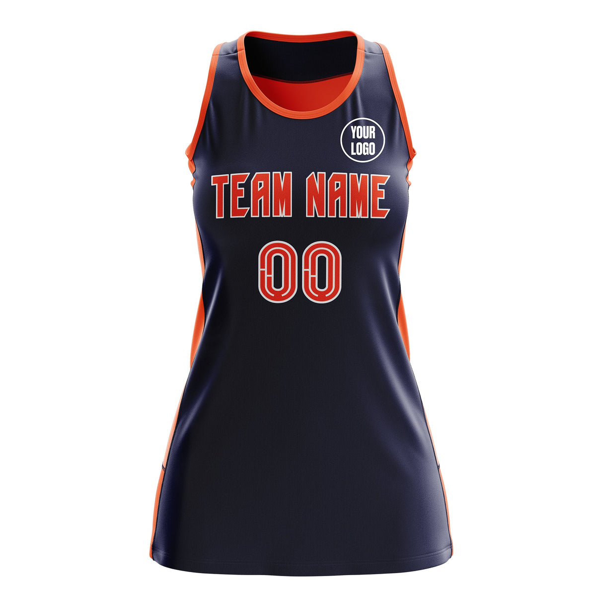 Custom Netball Dress | Navy Orange Classic Style Two-Tone Professional Team Uniforms
