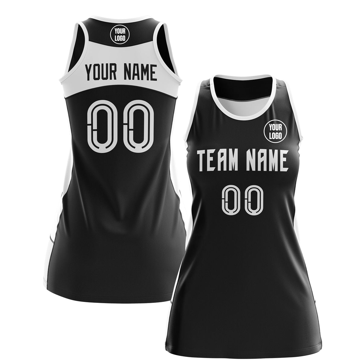 Custom Netball Dress | Black White Classic Style Two-Tone Professional Team Uniforms