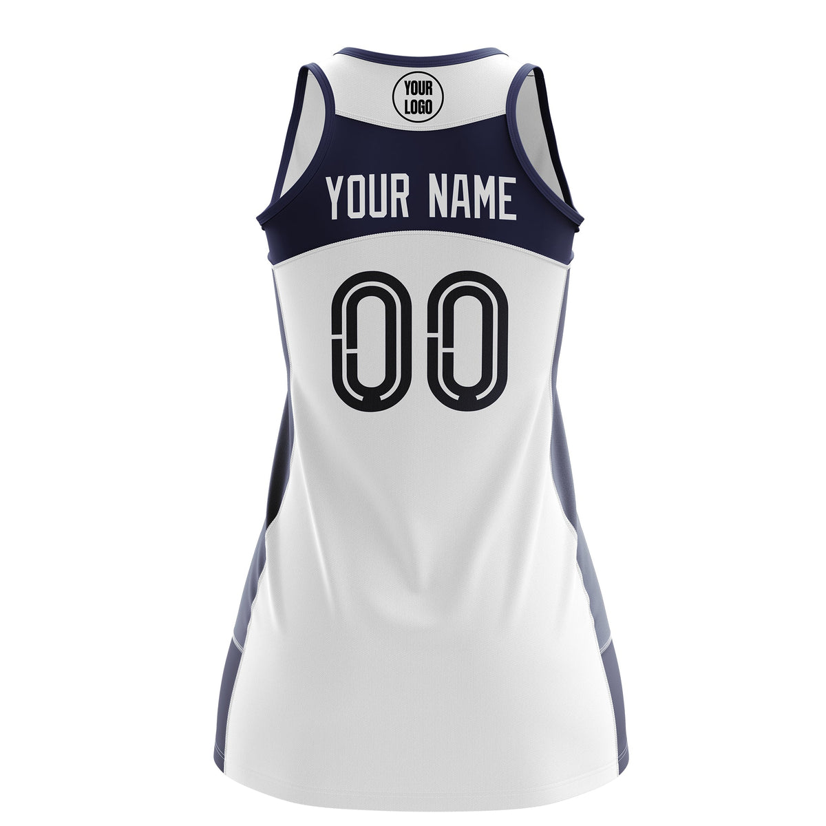 Custom Netball Dress | White Navy Classic Style Two-Tone Match Day Uniform