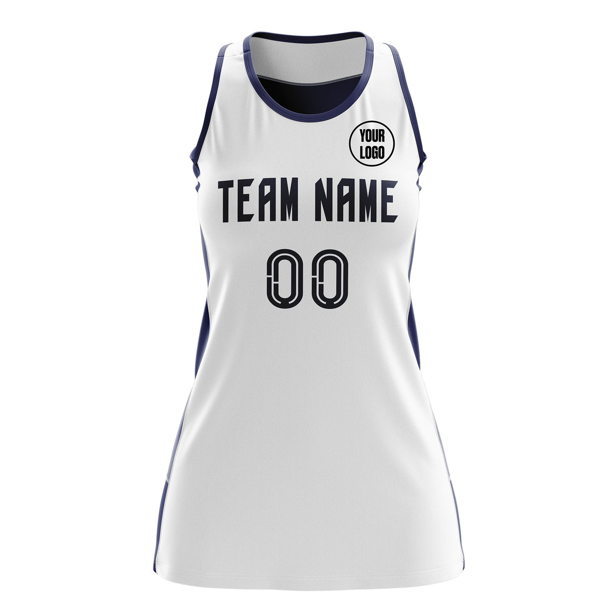 Custom Netball Dress | White Navy Classic Style Two-Tone Match Day Uniform