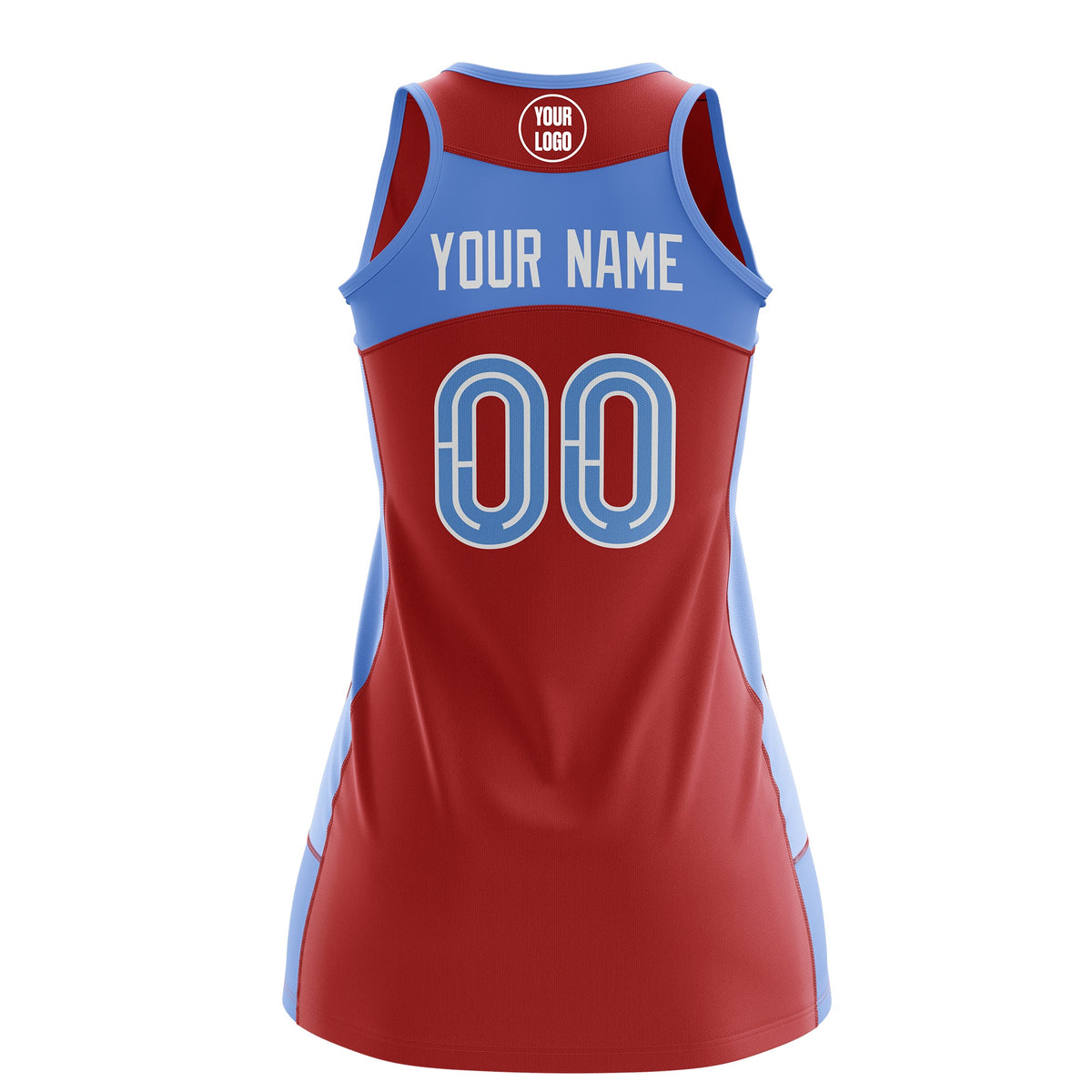 Custom Netball Dress | Red Powder Blue Classic Style Two-Tone Breathable Performance Sportswear