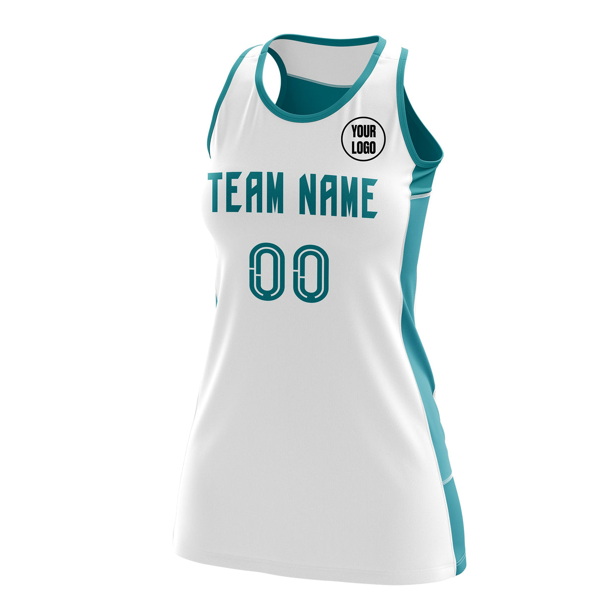 Custom Netball Dress | White Teal Classic Style Two-Tone Professional Team Uniforms