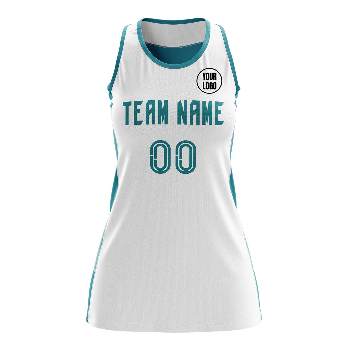 Custom Netball Dress | White Teal Classic Style Two-Tone Professional Team Uniforms