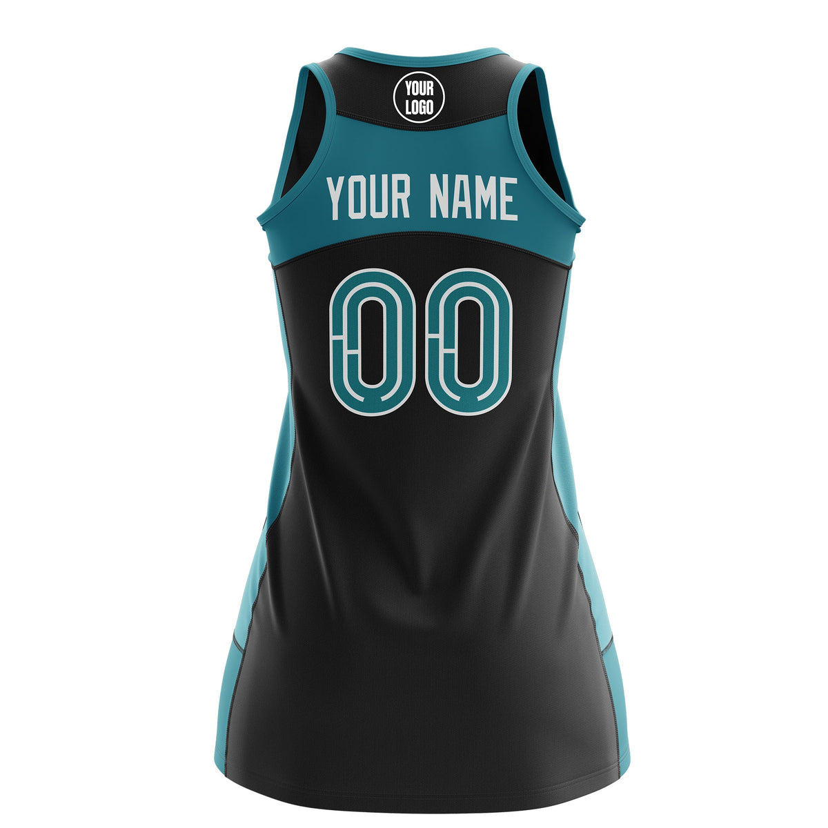 Custom Netball Dress | Black Teal Classic Style Two-Tone Professional Team Uniforms