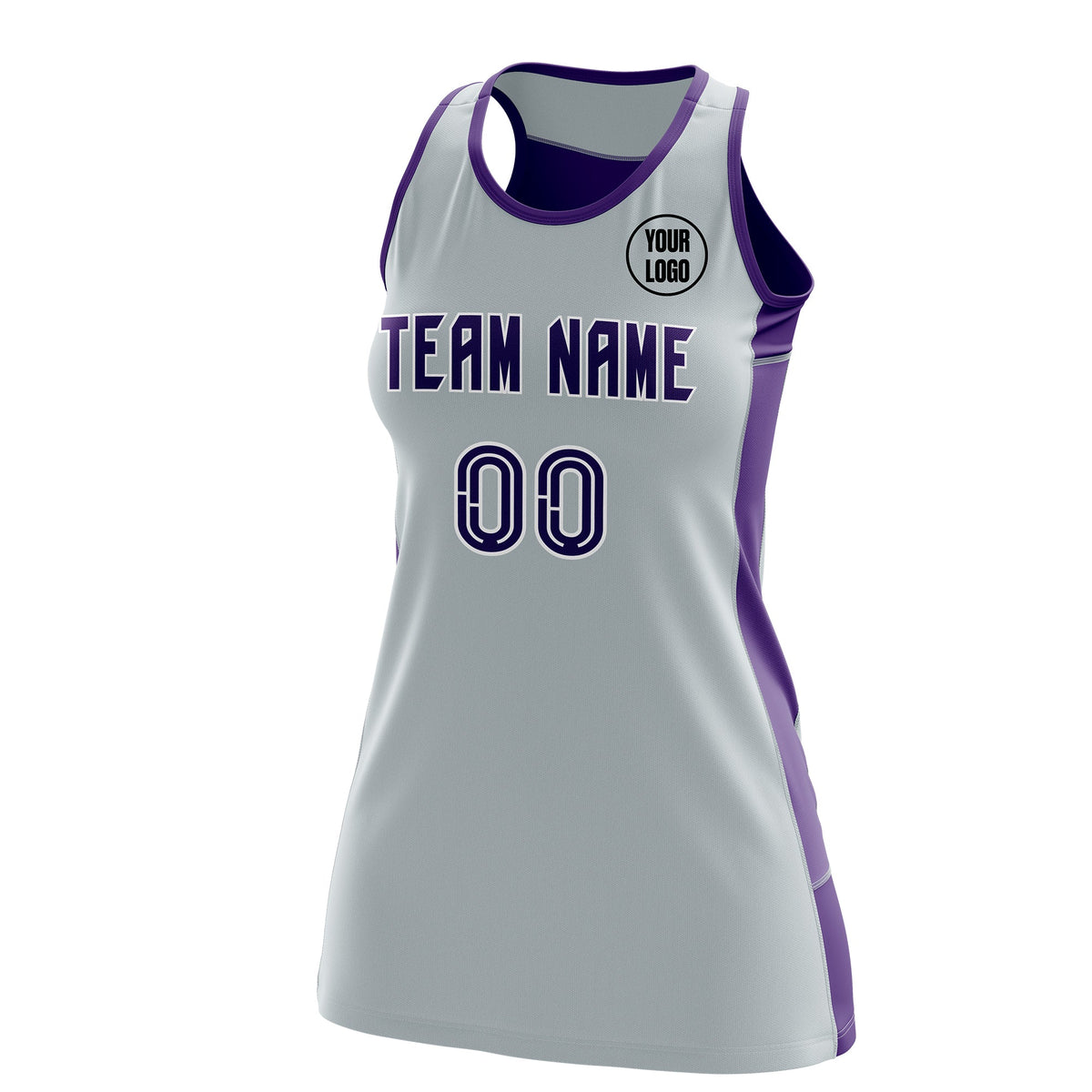 Custom Netball Dress | Silver Purple Classic Style Two-Tone Match Day Uniform