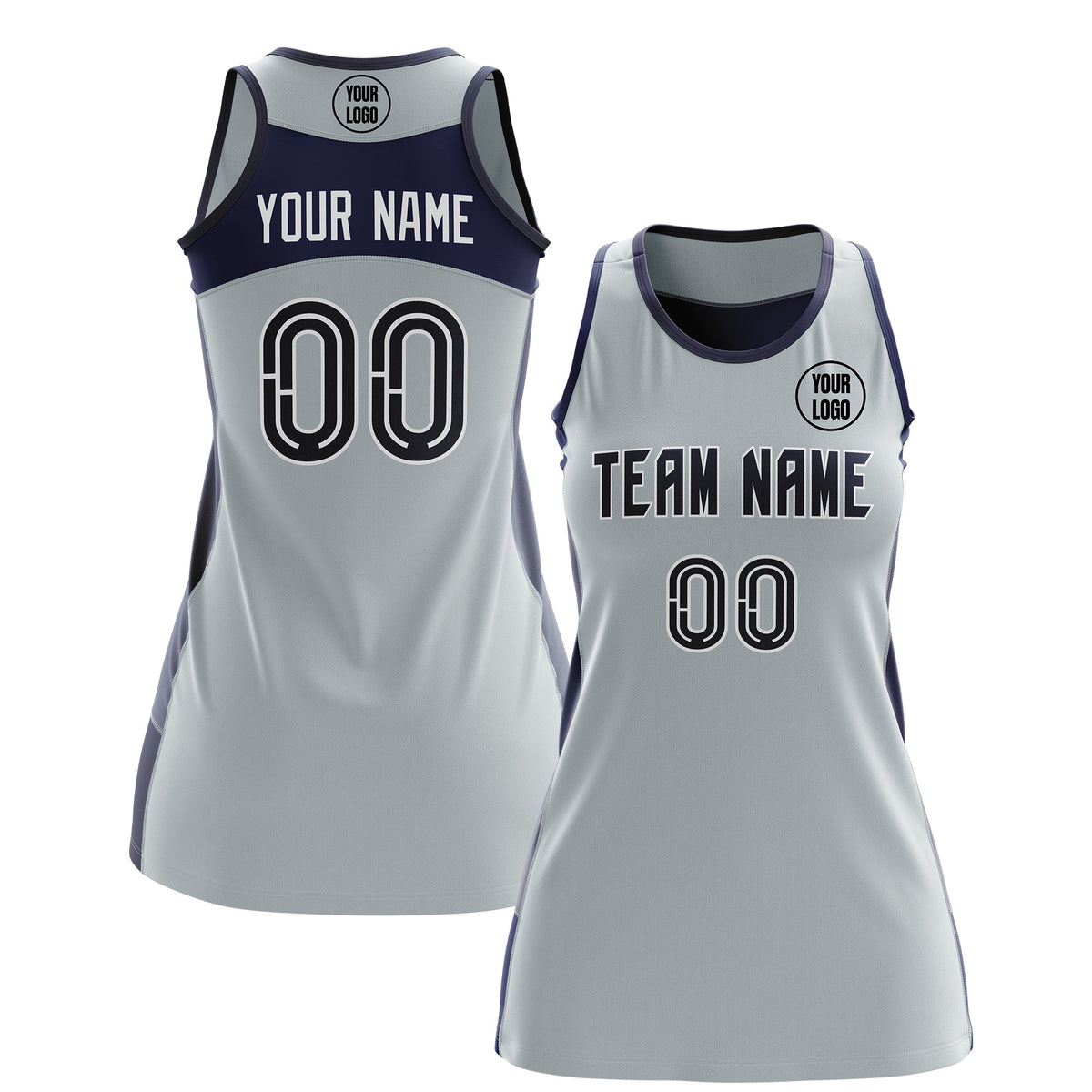 Custom Netball Dress | Silver Navy Classic Style Two-Tone Match Day Uniform