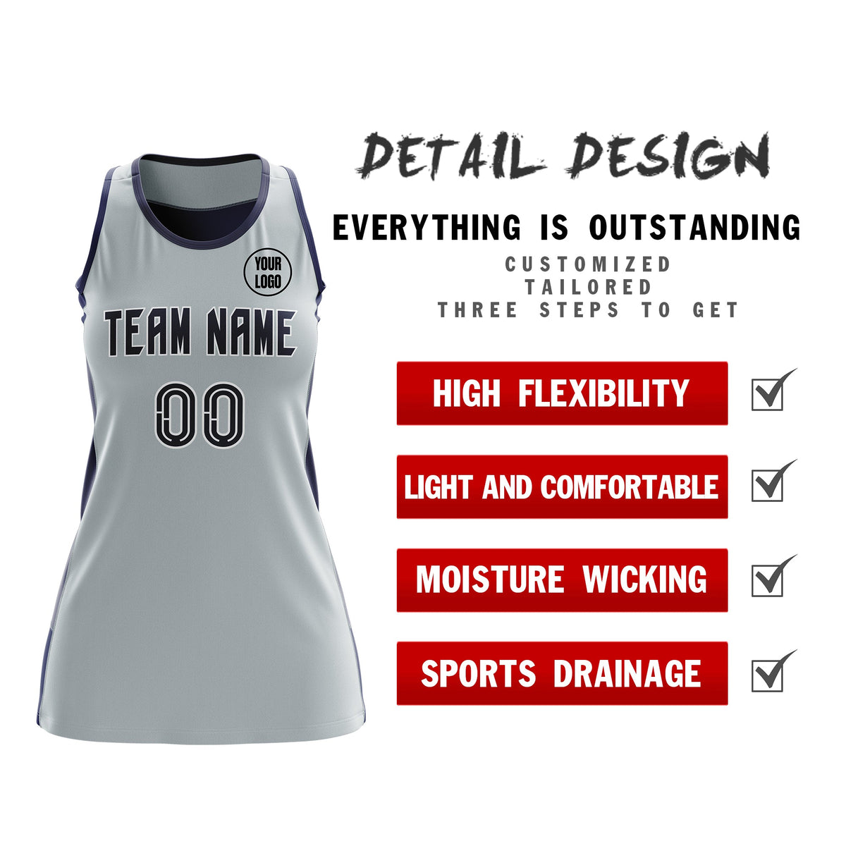 Custom Netball Dress | Silver Navy Classic Style Two-Tone Match Day Uniform