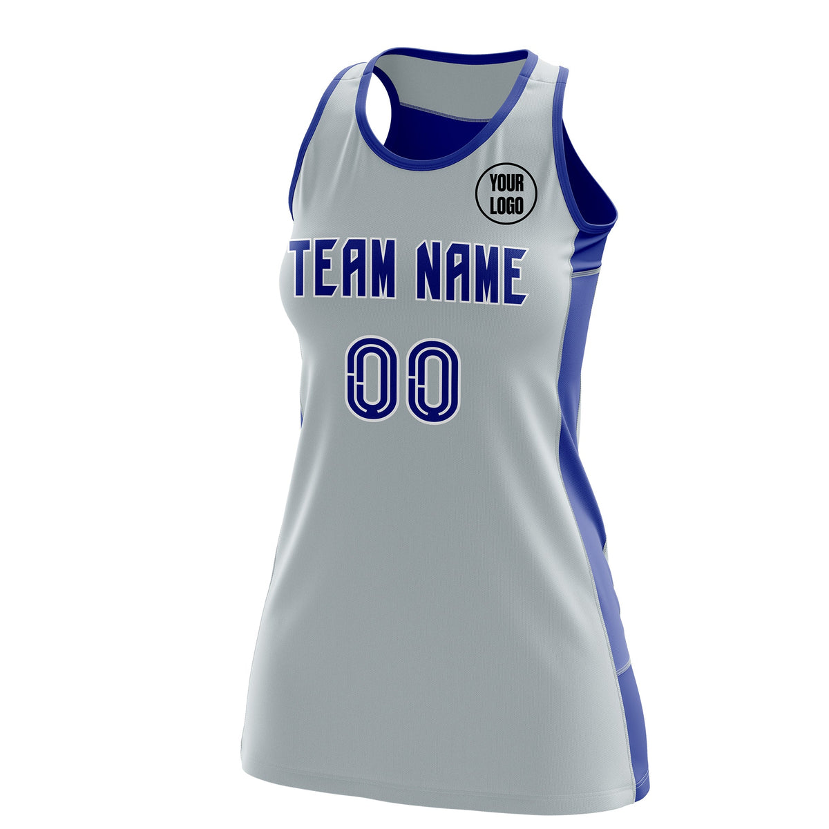 Custom Netball Dress | Silver Royal Blue Classic Style Two-Tone Breathable Performance Sportswear