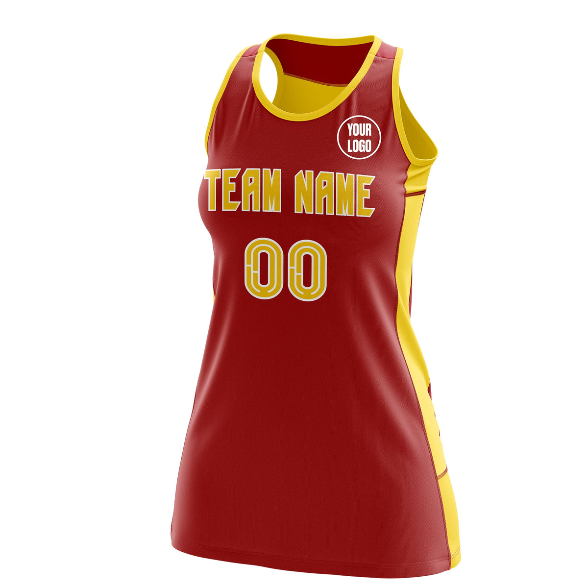 Custom Netball Dress | Red Gold Classic Style Two-Tone Match Day Uniform