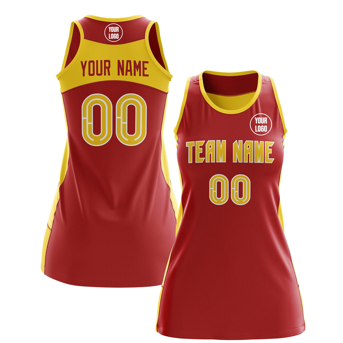 Custom Netball Dress | Red Gold Classic Style Two-Tone Match Day Uniform