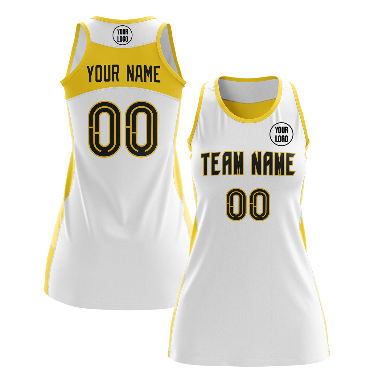 Custom Netball Dress | White Gold Classic Style Two-Tone Breathable Performance Sportswear