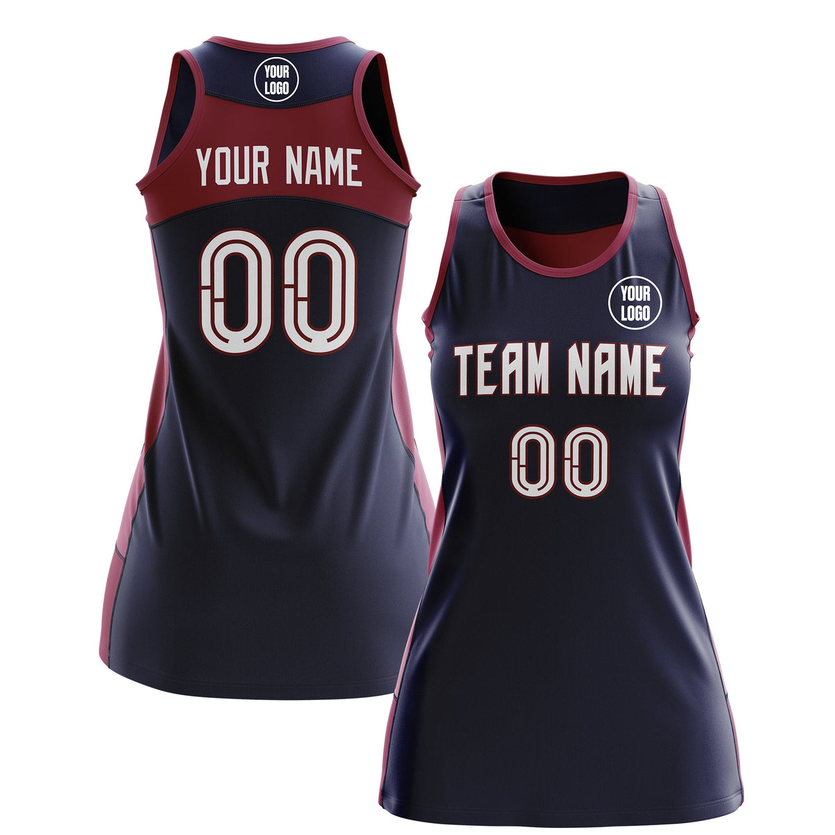 Custom Netball Dress | Navy Crimson Classic Style Two-Tone Professional Team Uniforms