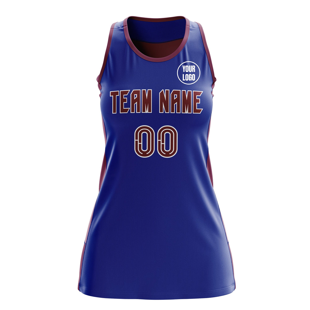 Custom Netball Dress | Royal Blue Crimson Classic Style Two-Tone Match Day Uniform