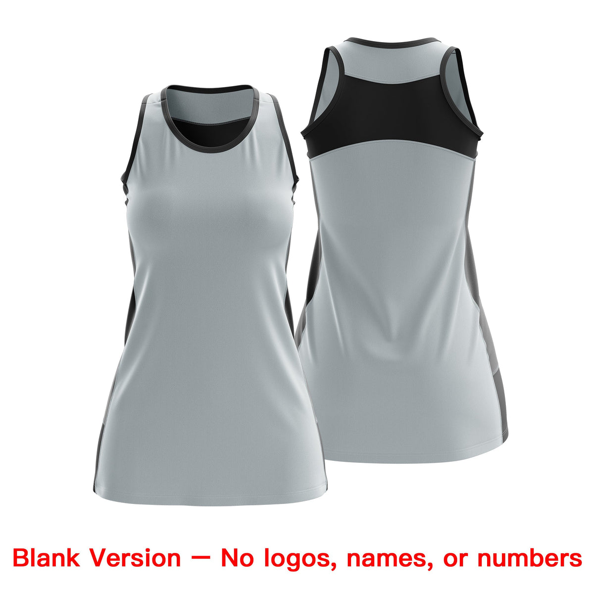 Custom Netball Dress | Silver Black Classic Style Two-Tone Match Day Uniform