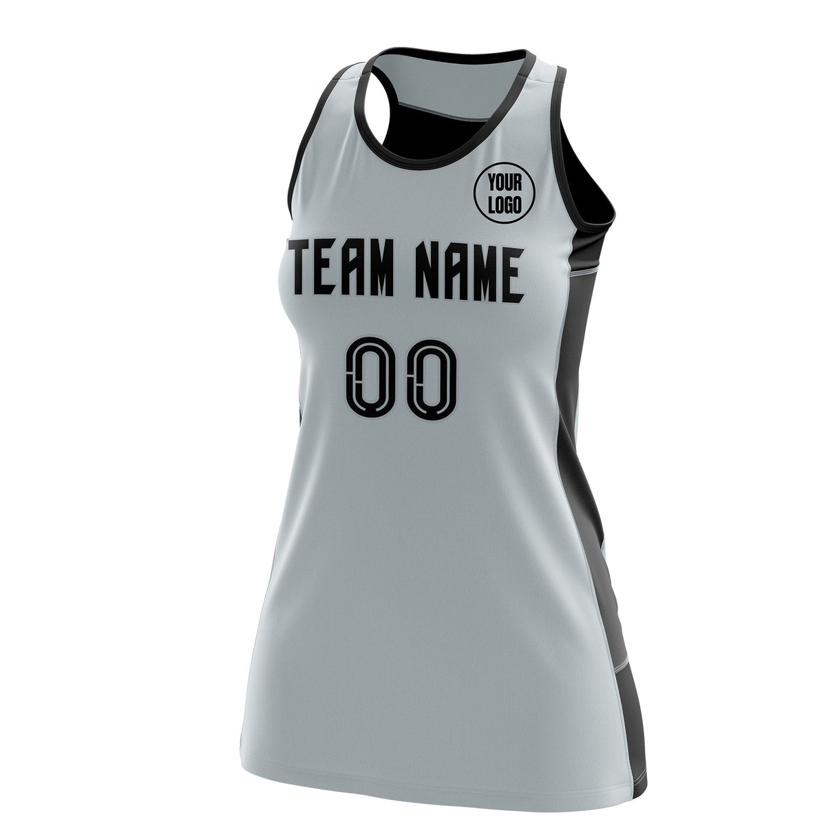 Custom Netball Dress | Silver Black Classic Style Two-Tone Match Day Uniform