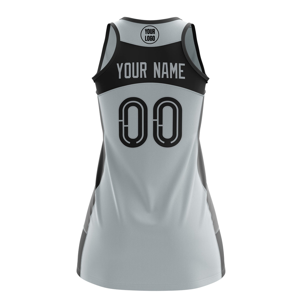 Custom Netball Dress | Silver Black Classic Style Two-Tone Match Day Uniform