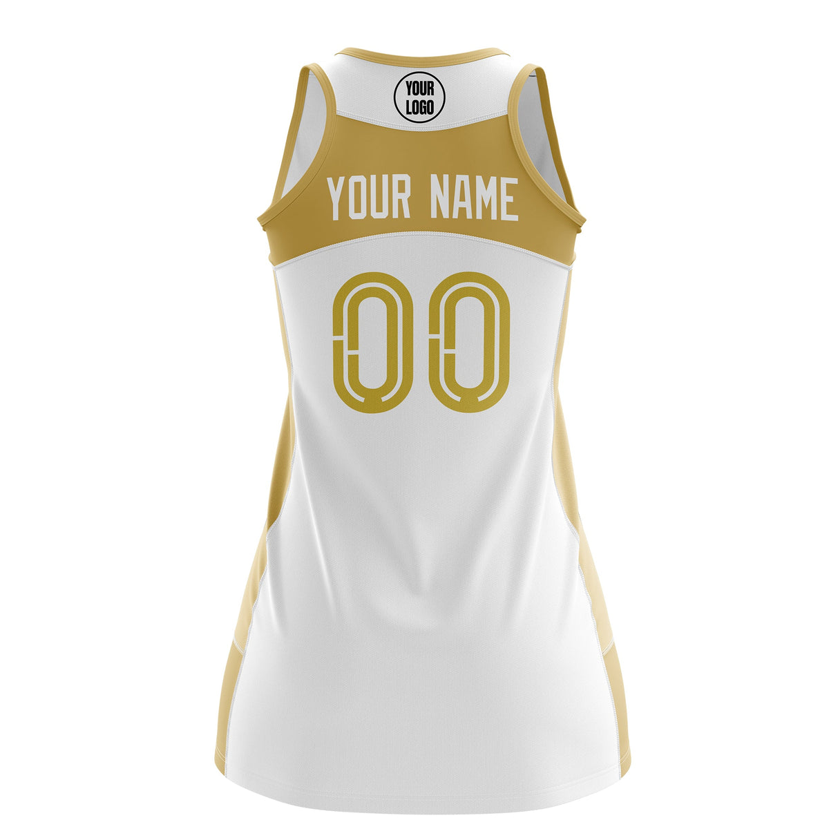 Custom Netball Dress | White Old Gold Classic Style Two-Tone Breathable Performance Sportswear