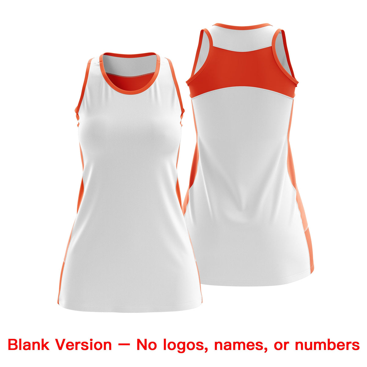 Custom Netball Dress | White Orange Classic Style Two-Tone Match Day Uniform