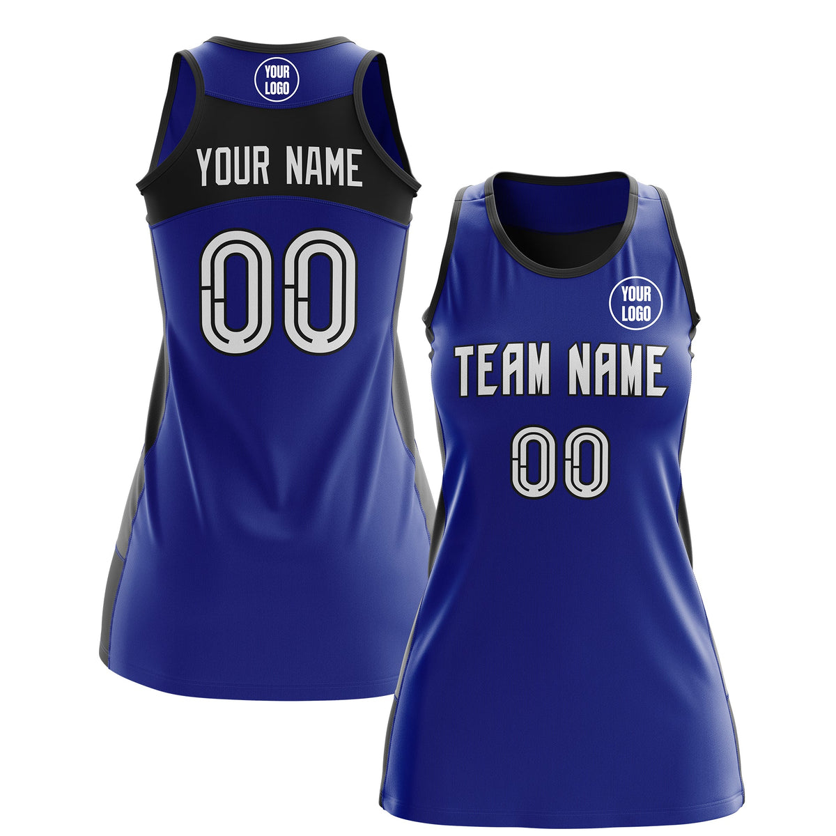 Custom Netball Dress | Royal Blue Black Classic Style Two-Tone Match Day Uniform