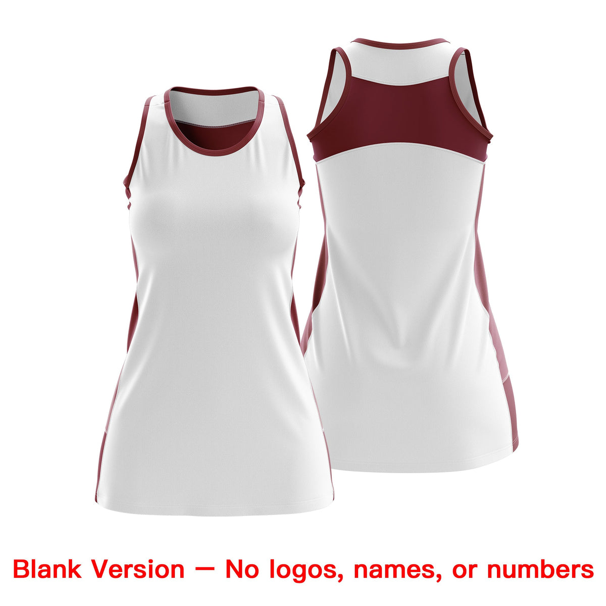 Custom Netball Dress | White Crimson Classic Style Two-Tone Match Day Uniform