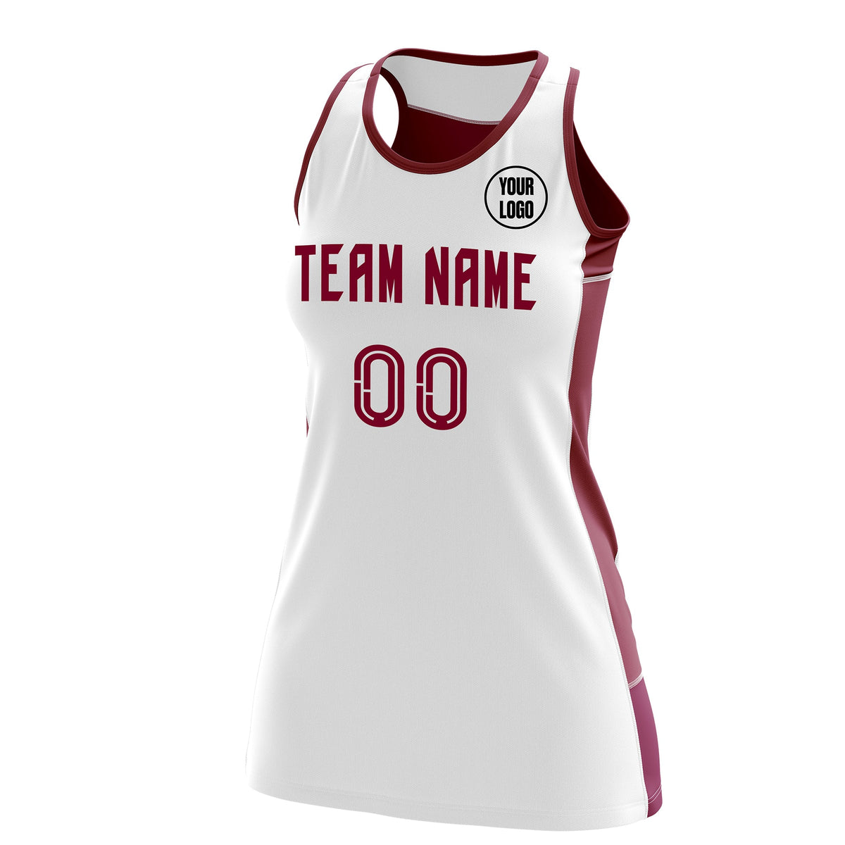 Custom Netball Dress | White Crimson Classic Style Two-Tone Match Day Uniform