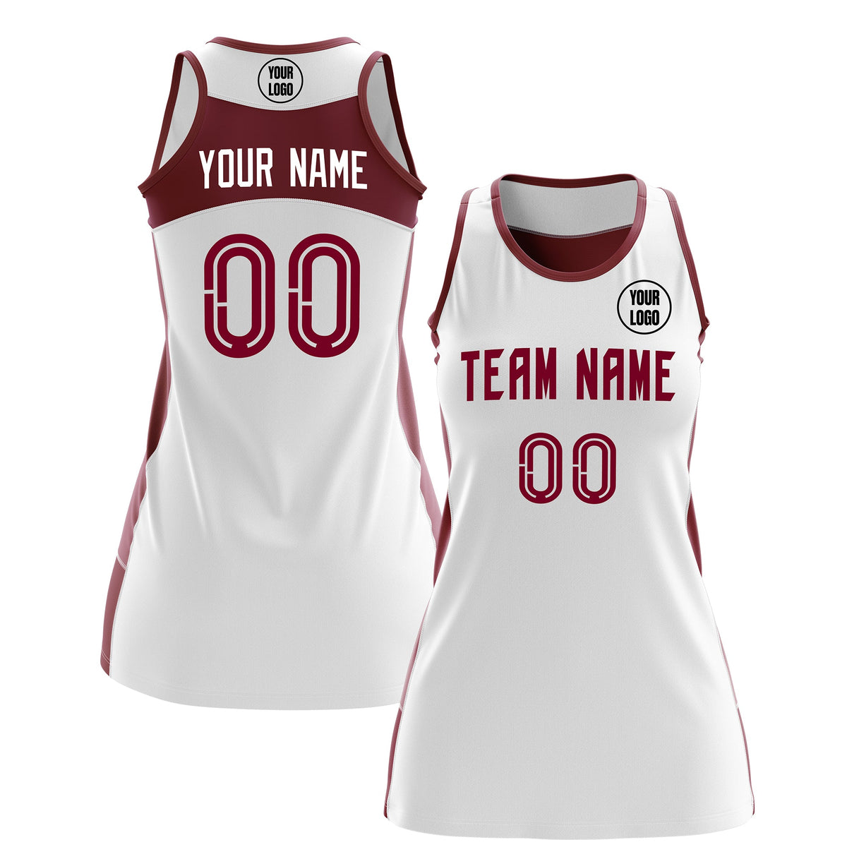 Custom Netball Dress | White Crimson Classic Style Two-Tone Match Day Uniform