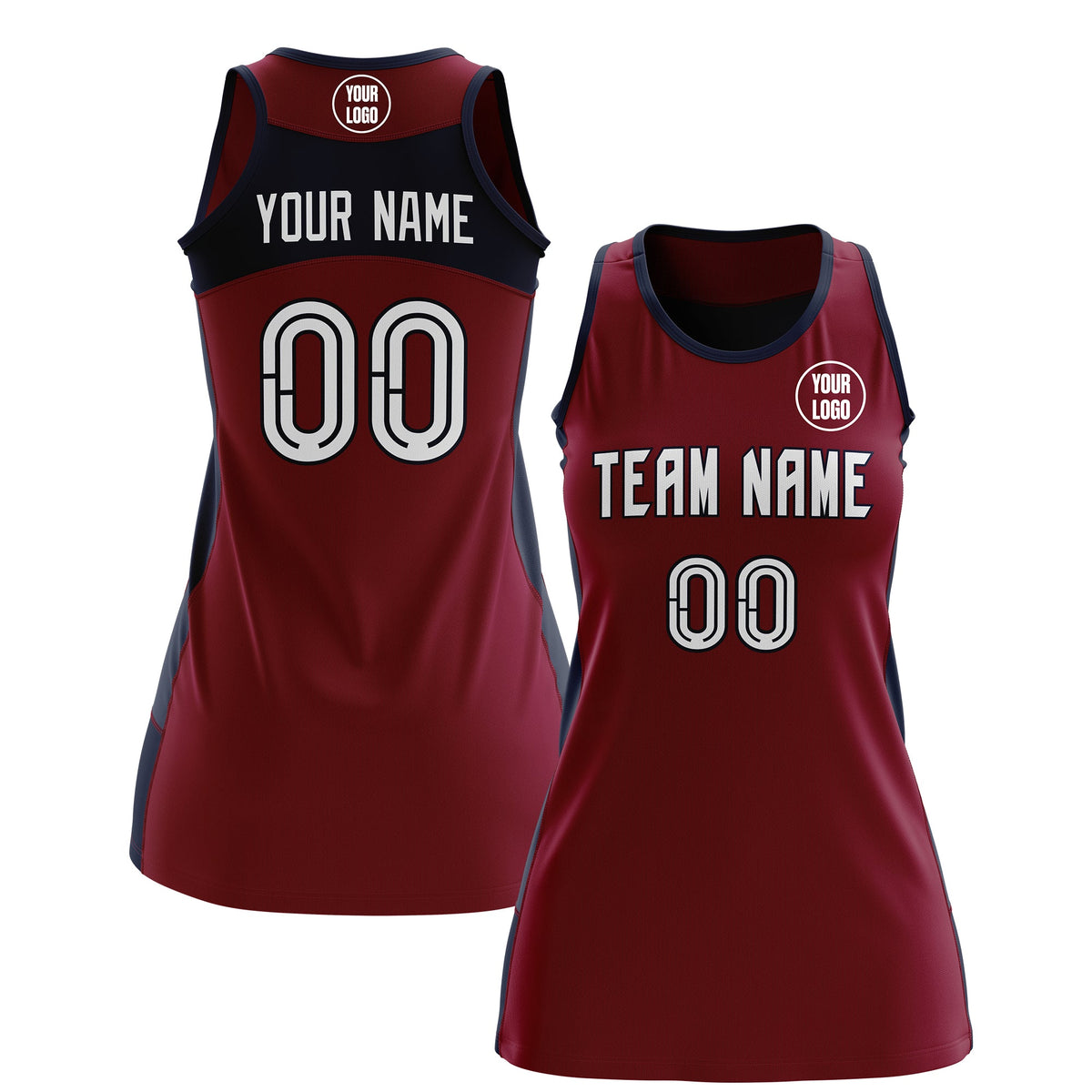 Custom Netball Dress | Crimson Navy Classic Style Two-Tone Breathable Performance Sportswear