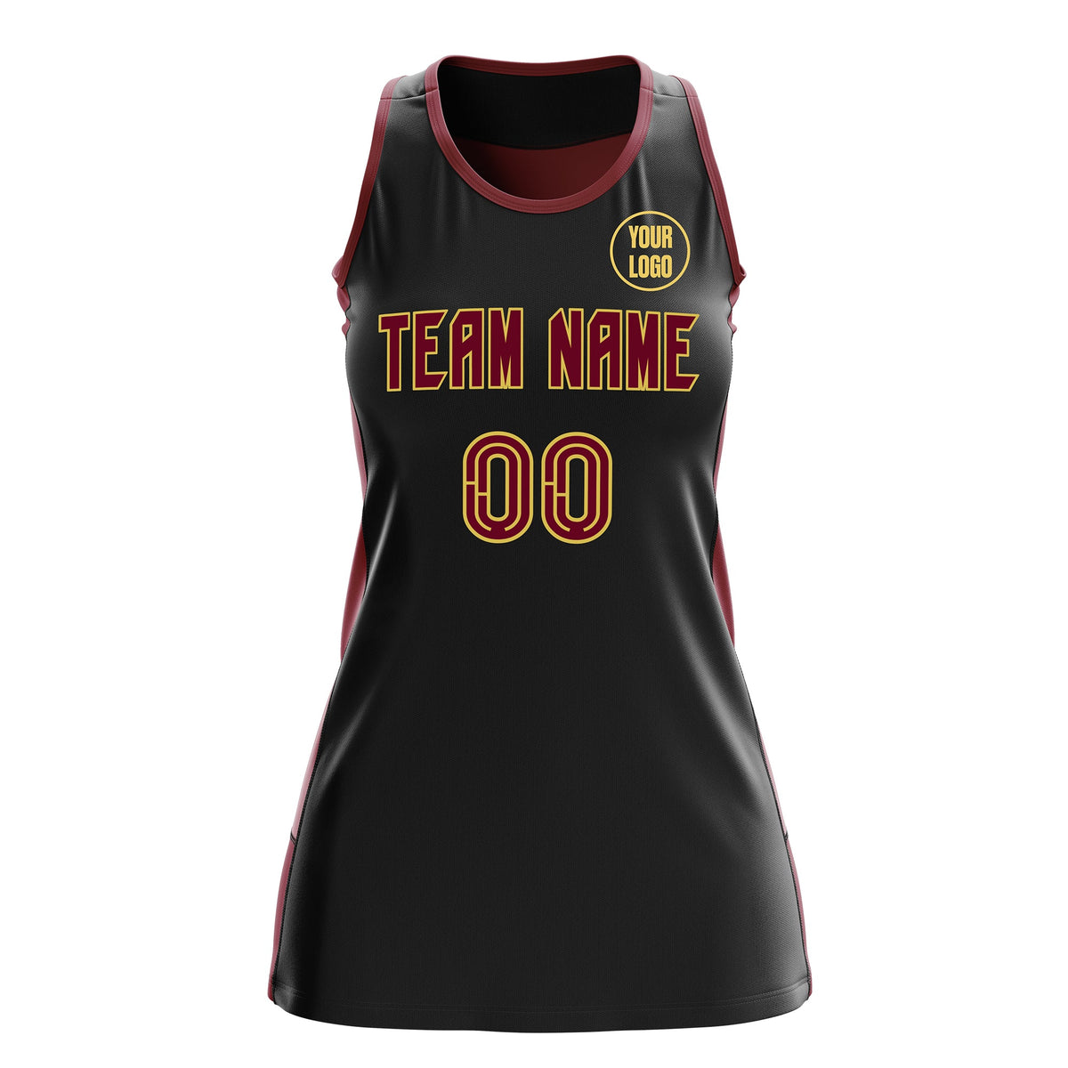 Custom Netball Dress | Black Crimson Classic Style Two-Tone Professional Team Uniforms