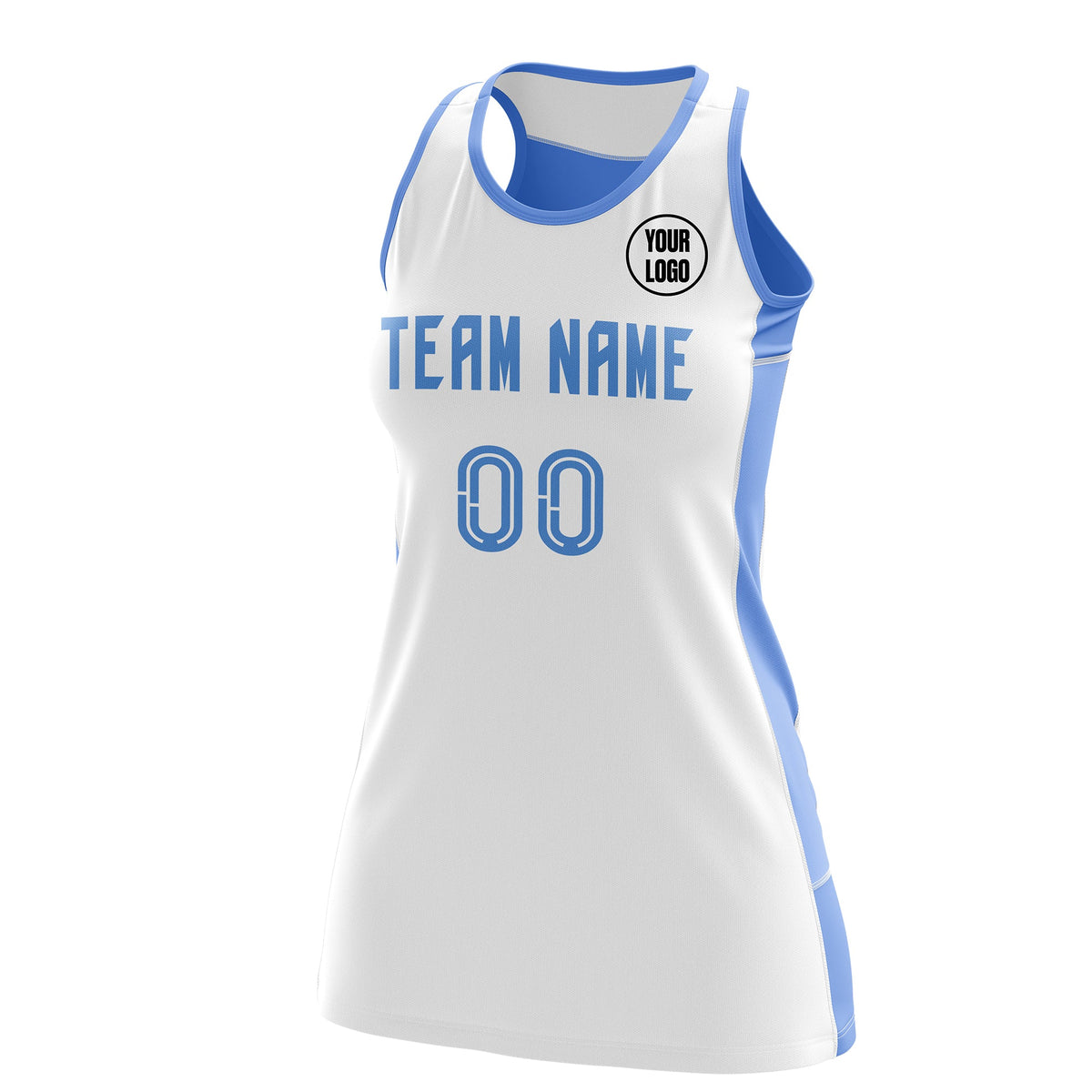 Custom Netball Dress | White Powder Blue Classic Style Two-Tone Match Day Uniform