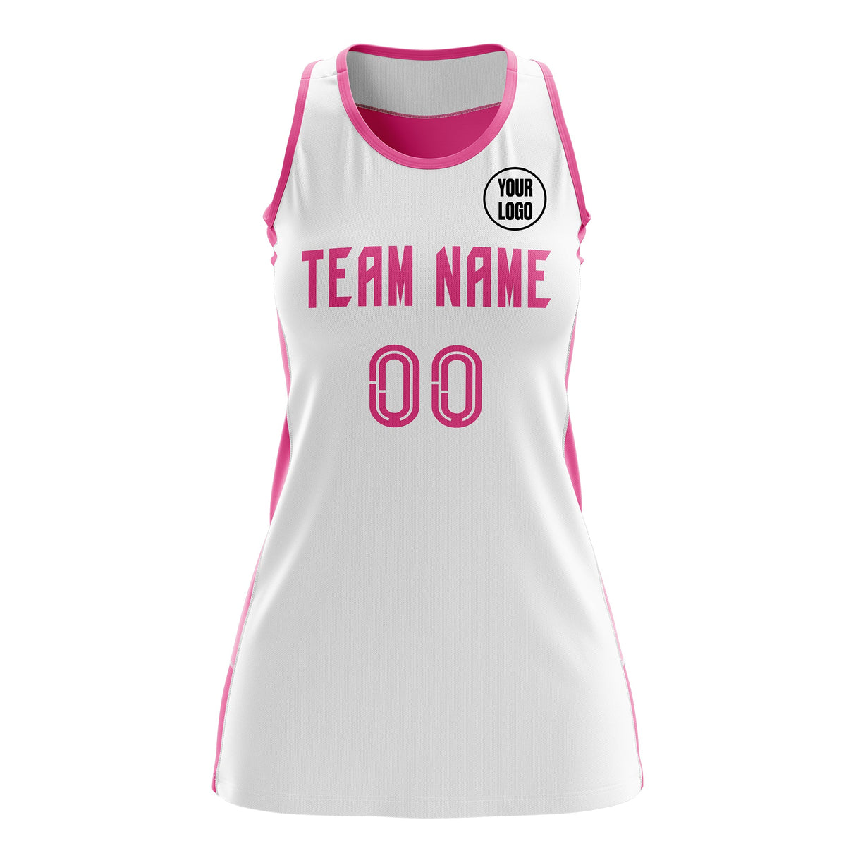 Custom Netball Dress | White Pink Classic Style Two-Tone Breathable Performance Sportswear
