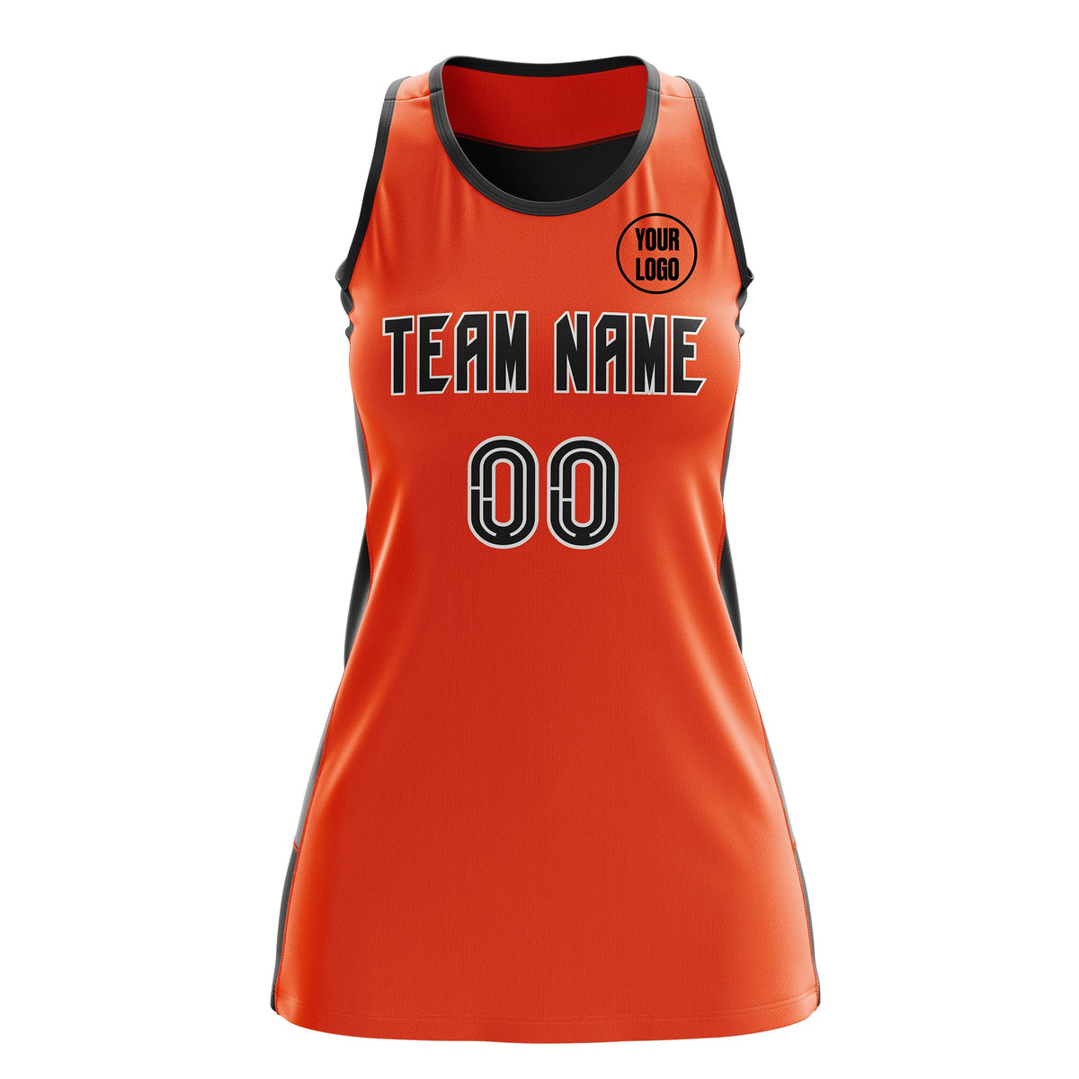 Custom Netball Dress | Orange Black Classic Style Two-Tone Professional Team Uniforms