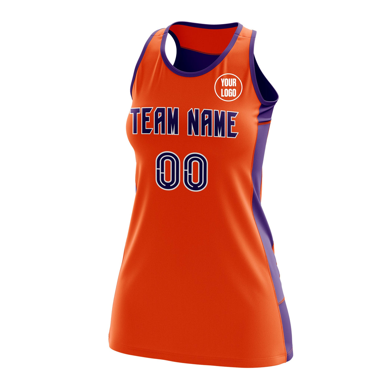 Custom Netball Dress | Orange Purple Classic Style Two-Tone Professional Team Uniforms