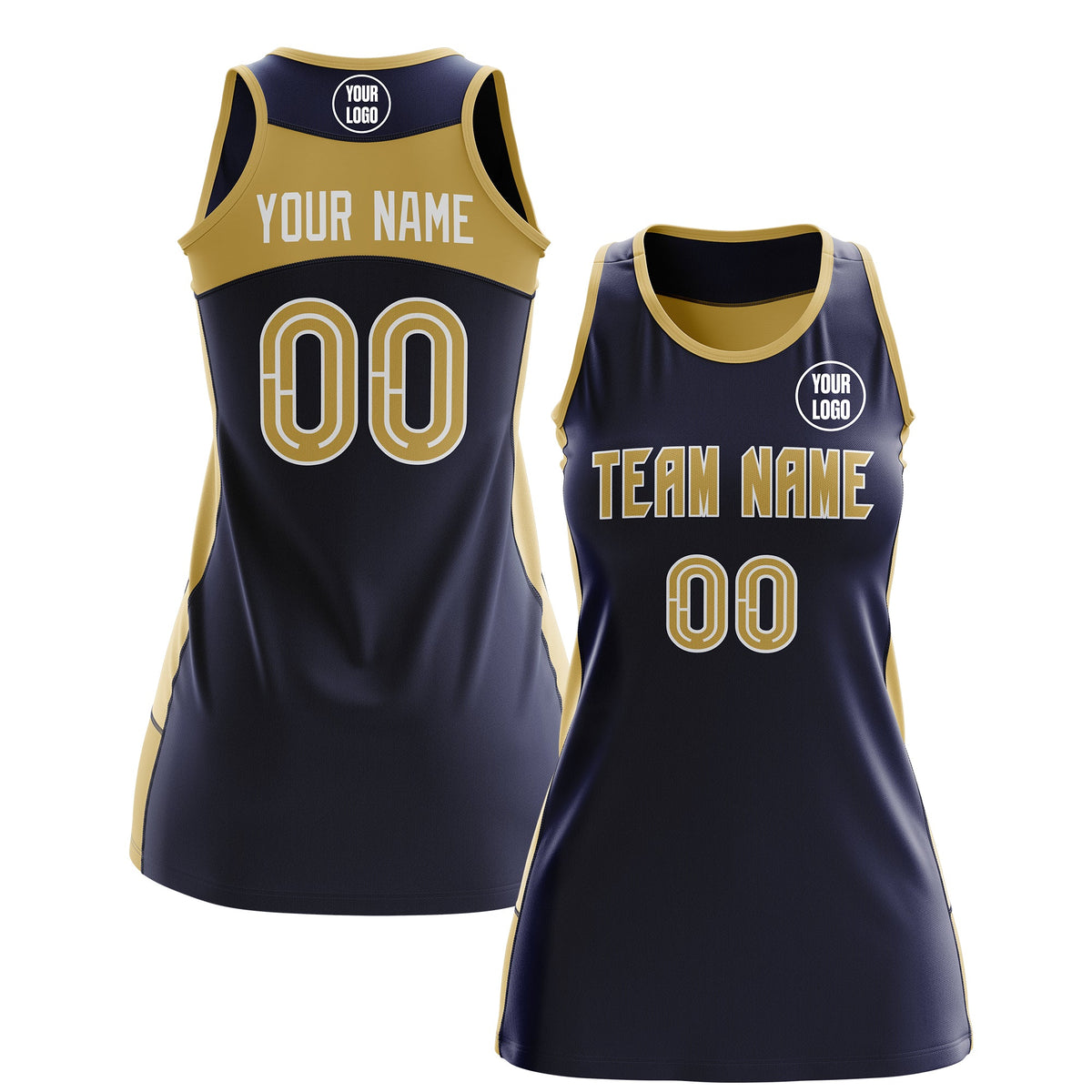 Custom Netball Dress | Navy Old Gold Classic Style Two-Tone Match Day Uniform