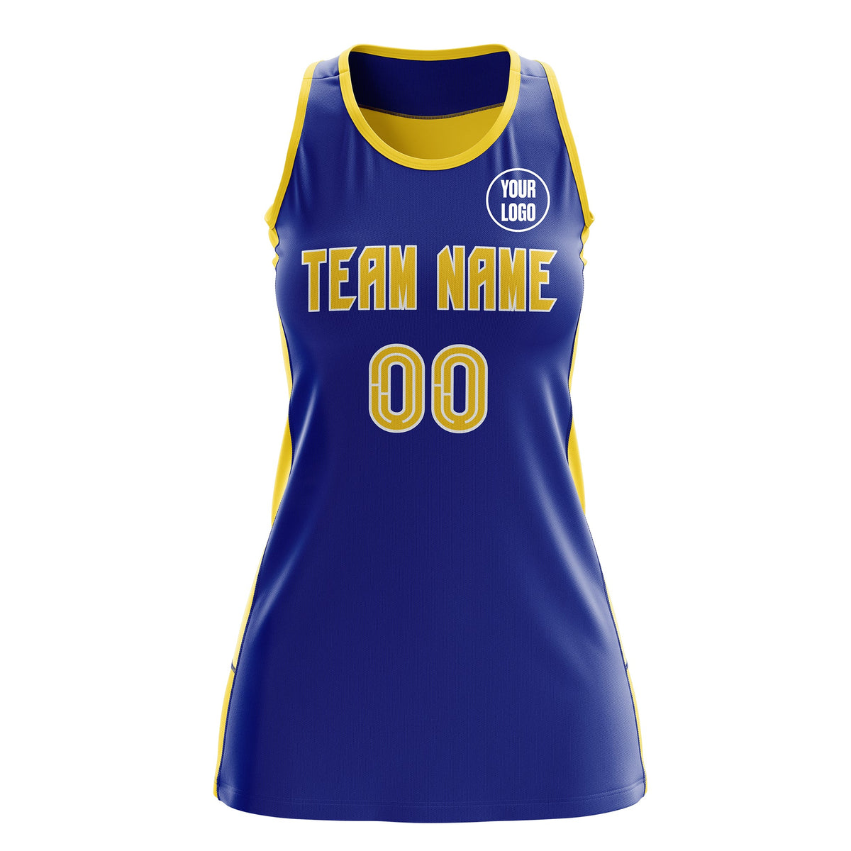 Custom Netball Dress | Royal Blue Gold Classic Style Two-Tone Breathable Performance Sportswear