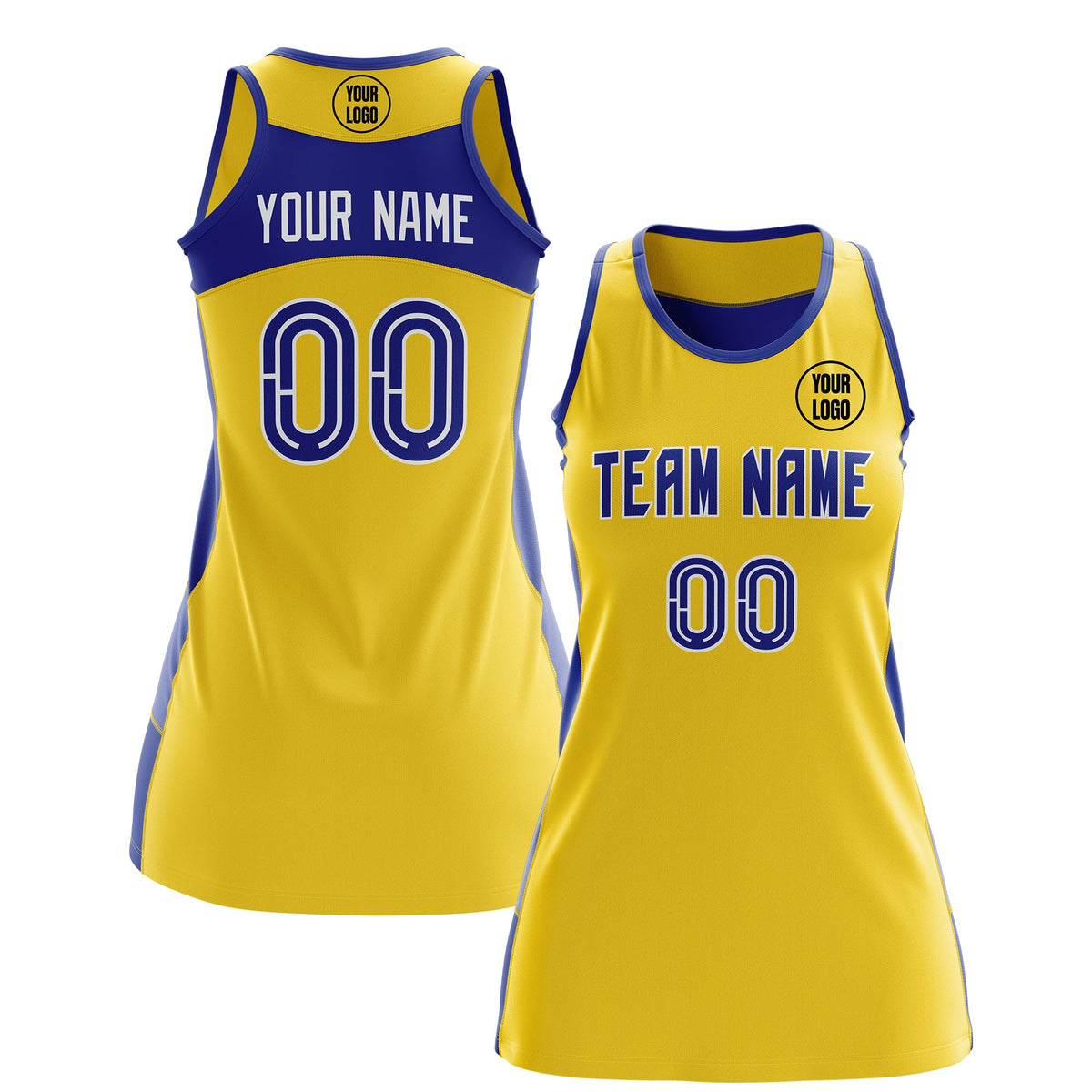 Custom Netball Dress | Gold Royal Blue Classic Style Two-Tone Professional Team Uniforms