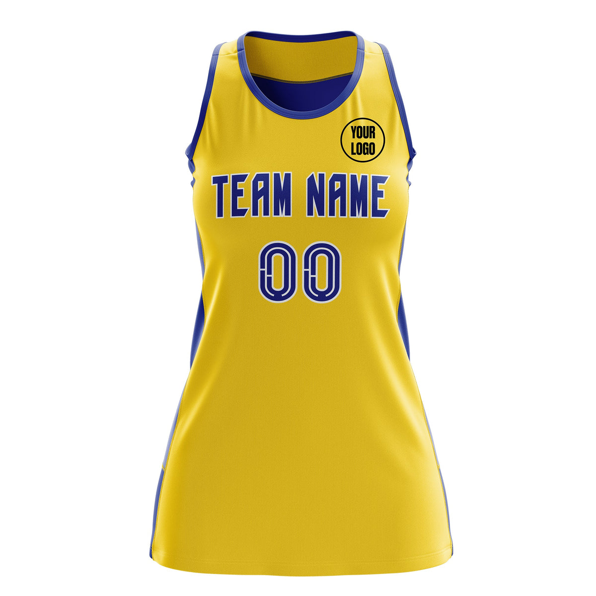 Custom Netball Dress | Gold Royal Blue Classic Style Two-Tone Professional Team Uniforms